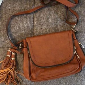 Brown faux leather crossbody bag